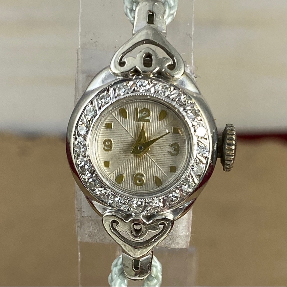Vintage Custom 14K White Gold Swiss Diamond Watch